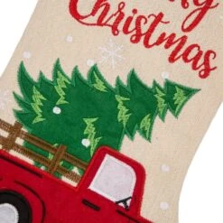 Glitzhome® 21" Red Truck Embroidered Linen Stocking, Set Of 2 -Michaels Shop D479588S 4