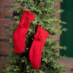 Glitzhome® 24" Red Knitted Polyester Christmas Stocking With Pom Pom, 2ct. -Michaels Shop D479603S 3