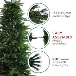 Northlight 6ft. Pre-Lit Oregon Noble Fir Slim Artificial Christmas Tree In Decorative Planter, Warm White LED Lights -Michaels Shop D489958S 6