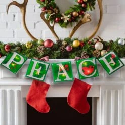 Impact 4.5ft. Shimmering Green Lighted Peace Garland -Michaels Shop D491001S 3