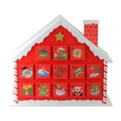 Northlight 10.25" Red & White Advent House With Chimney Storage Box