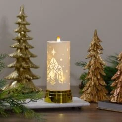 Northlight 9" Gold & White Nativity Scene Flameless Candle -Michaels Shop D491537S 2