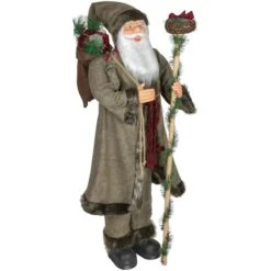 Northlight 4ft. Olive Green & Burgundy Red Standing Santa Claus With Gift Bag Christmas Figure -Michaels Shop D491585S 15