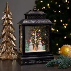 Northlight 12" Musical Lighted Black Christmas Snow Globe Lantern With Snowmen -Michaels Shop D491592S 2