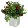Northlight 8" Green & Silver Potted Artificial Boxwood With Berries Christmas Arrangement -Michaels Shop D491643S 1
