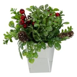 Northlight 8" Green & Silver Potted Artificial Boxwood With Berries Christmas Arrangement -Michaels Shop D491643S 3