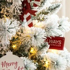 7.5ft Pre-Lit Flocked Pine Artificial Christmas Tree, Color Changing LED Lights -Michaels Shop D494326S 4