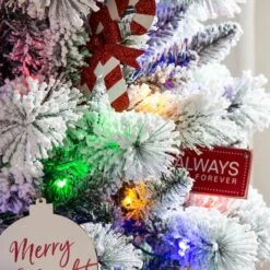 7.5ft Pre-Lit Flocked Pine Artificial Christmas Tree, Color Changing LED Lights -Michaels Shop D494326S 5