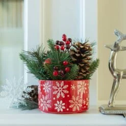 Christmas Mix In 5" Red Snowflakes Ceramic Pot -Michaels Shop D511158S 3