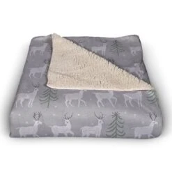 Deer And Tree Pattern 50x60 Sherpa Fleece Blanket -Michaels Shop D517993S 2