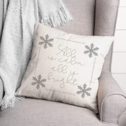 All Is Calm All Is Bright Snowflakes 18x18 Throw Pillow -Michaels Shop D518009S 2