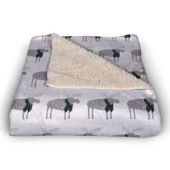 Plaid Scarf Moose Pattern 50x60 Sherpa Fleece Blanket -Michaels Shop D518019S 3