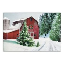 Painted, Snowy Red Barn 30x20 Canvas Wall Art -Michaels Shop D518104S 1 1