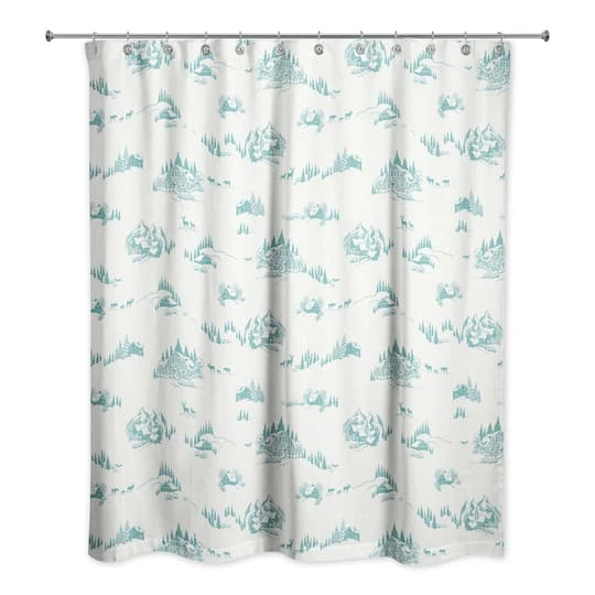 Snowy Town Teal Shower Curtain 3 Snowy Town Teal Shower Curtain