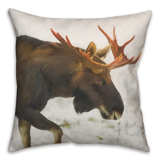 Moose In Snow 18x18 Throw Pillow 3 Moose In Snow 18x18 Throw Pillow