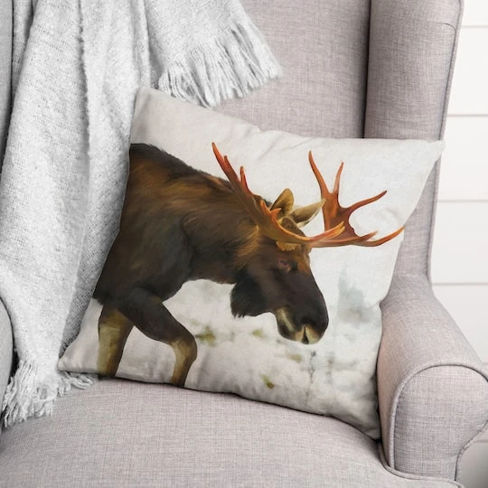 Moose In Snow 18x18 Throw Pillow 5 Moose In Snow 18x18 Throw Pillow - Image 3