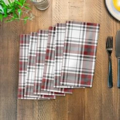 Red Gray Plaid 10x10 Cotton Twill Napkin -Michaels Shop D518588S 3