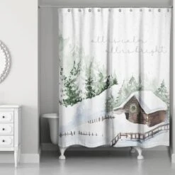 Snowy Cabin Shower Curtain -Michaels Shop D518612S 2