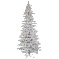 6.5ft. Pre-Lit Flocked White Slim Artificial Christmas Tree, Warm White LED Lights -Michaels Shop D522354S 1 1