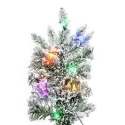 9ft. Pre-Lit Flocked Utica Fir Slim Artificial Christmas Tree, Multi-Colored LED Lights -Michaels Shop D522359S 3