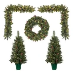 5-Piece Pre-Lit Front Door Artificial Christmas Set, Clear LED Lights 6 5-Piece Pre-Lit Front Door Artificial Christmas Set, Clear LED Lights -Michaels Shop D522488S 1 1