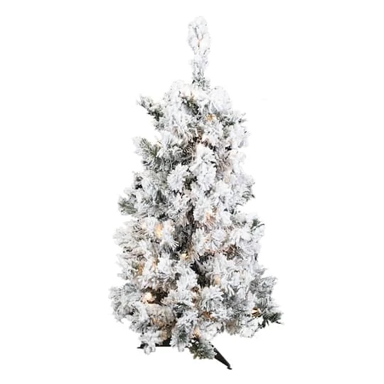 3ft. Pre-Lit Flocked Alaskan Pine Artificial Christmas Tree, Clear Dura-Lit® Lights 3 3ft. Pre-Lit Flocked Alaskan Pine Artificial Christmas Tree, Clear Dura-Lit® Lights