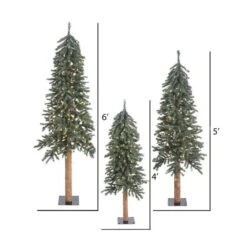 4ft., 5ft., & 6ft. Pre-Lit Natural Bark Alpine Artificial Christmas Tree Set, Clear Lights -Michaels Shop D522541S 4