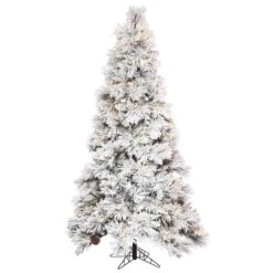 7.5ft. Pre-Lit Flocked Atka Artificial Christmas Tree, Warm White Wide Angle Low Voltage LED Lights