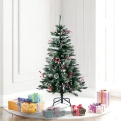 4.5ft. Unlit Snow Tipped Pine & Berry Artificial Christmas Tree -Michaels Shop D522630S 2