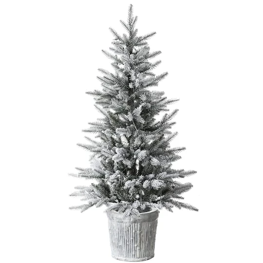 4.5ft. Pre-Lit Flocked Alpine Fir Entrance Tree In Gray Pot, Clear LED Lights 8 4.5ft. Pre-Lit Flocked Alpine Fir Entrance Tree In Gray Pot, Clear LED Lights - Image 6