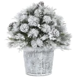 22" Pre-Lit Flocked Chiwawa Basin Pine Tree With Pinecones In Gray Pot, Clear LED Lights 14 22" Pre-Lit Flocked Chiwawa Basin Pine Tree With Pinecones In Gray Pot, Clear LED Lights -Michaels Shop D531431S 5