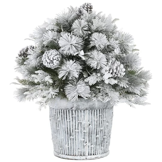 22" Pre-Lit Flocked Chiwawa Basin Pine Tree With Pinecones In Gray Pot, Clear LED Lights 8 22" Pre-Lit Flocked Chiwawa Basin Pine Tree With Pinecones In Gray Pot, Clear LED Lights - Image 6