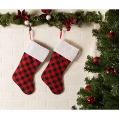 DII® Red & Black Buffalo Check Holiday Stockings Set -Michaels Shop D540060S 3