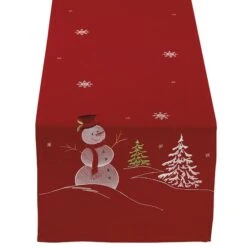 DII® 70" Red Embroidered Snowman Table Runner