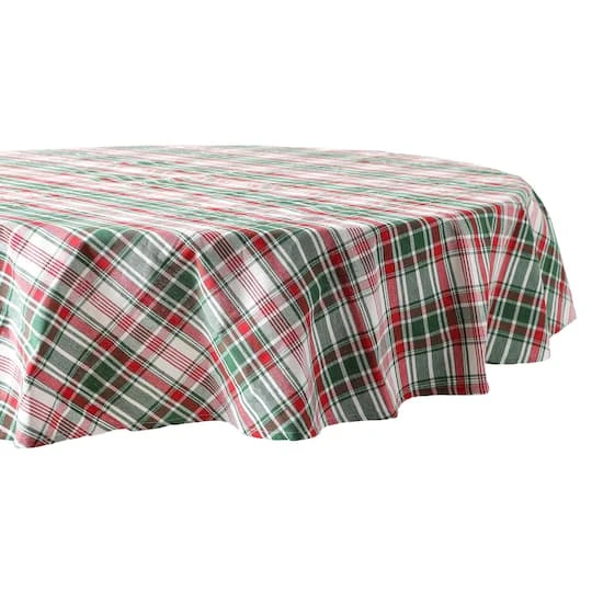 DII® 70" Round Yuletide Plaid Tablecloth 4 DII® 70" Round Yuletide Plaid Tablecloth - Image 2