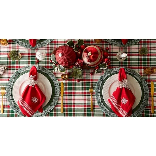 DII® 70" Round Yuletide Plaid Tablecloth 5 DII® 70" Round Yuletide Plaid Tablecloth - Image 3