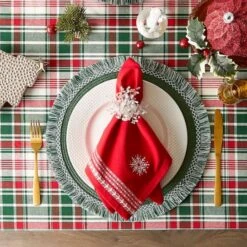 DII® 70" Round Yuletide Plaid Tablecloth 10 DII® 70" Round Yuletide Plaid Tablecloth -Michaels Shop D540147S 3