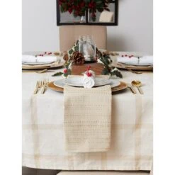 DII® 120" Gold Lurex Plaid Tablecloth -Michaels Shop D540150S 5