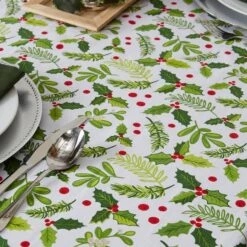 DII® 70" Round Boughs Of Holly Print Tablecloth -Michaels Shop D540183S 8