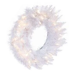 24" Pre-Lit Sparkle White Spruce Artificial Christmas Wreath, Warm White LED Lights -Michaels Shop D575290S 5