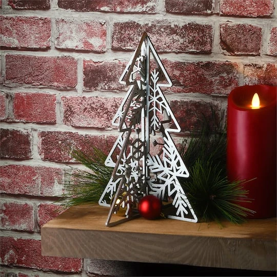 10" & 7" Silver Wood Christmas Trees Table Décor 5 10" & 7" Silver Wood Christmas Trees Table Décor - Image 3