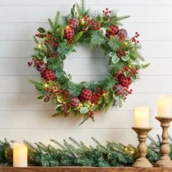 Glitzhome® 24" Pre-Lit Ornament, Berry, Holly & Pine Wreath -Michaels Shop D652252S 2