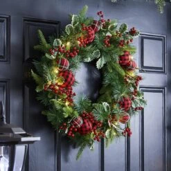 Glitzhome® 24" Pre-Lit Ornament, Berry, Holly & Pine Wreath -Michaels Shop D652252S 4