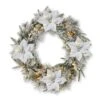 Glitzhome® 24" Pre-Lit Snow Flocked Greenery Pine Poinsettia Christmas Wreath -Michaels Shop D652255S 1