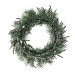 Glitzhome® 24" Pre-Lit Snow Flocked Greenery Pine Poinsettia Christmas Wreath -Michaels Shop D652255S 8