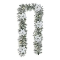 Glitzhome® 9ft. Pre-Lit Snow Flocked Greenery Pine Poinsettia Christmas Garland -Michaels Shop D652256S 6