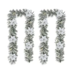 Glitzhome® 2 Pack 9ft. Pre-Lit Snow Flocked Greenery Pine Poinsettia Christmas Garland -Michaels Shop D652257S 6