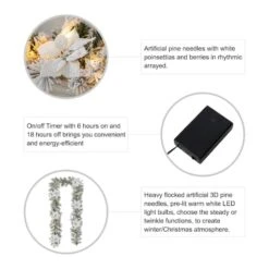 Glitzhome® 24" Pre-Lit Snow Flocked Greenery Pine Poinsettia Christmas Wreath & Matched 2 Pack 9ft. Garland Set -Michaels Shop D652258S 8