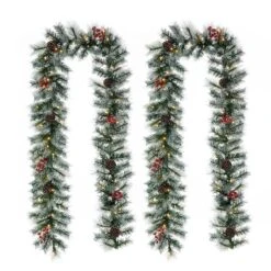 Glitzhome® 2 Pack 9ft. Pre-Lit Greenery Pinecones & Red Berries Christmas Garland
