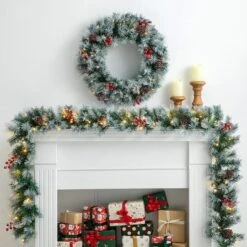 Glitzhome® 9ft. Pre-Lit Greenery Pinecones & Red Berries Christmas Garland -Michaels Shop D652260S 2
